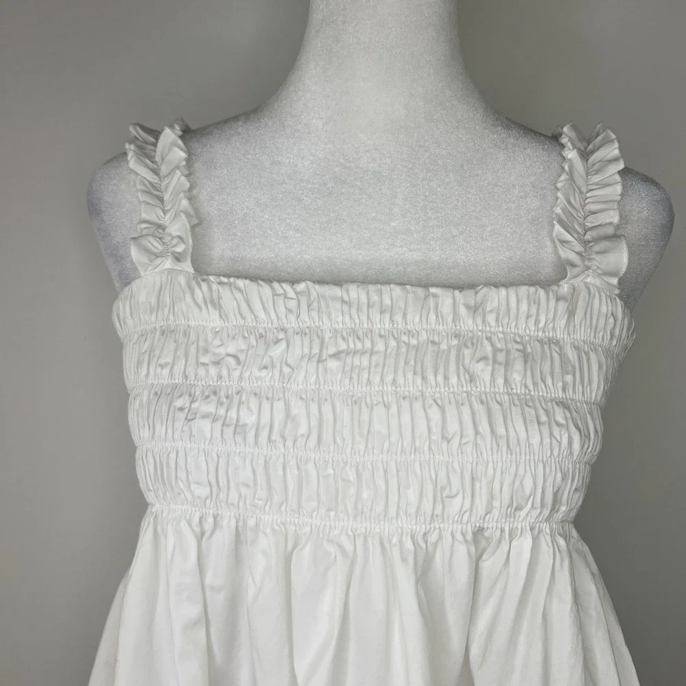 TORY BURCH White Smocked Lace Eyelet Ruffle‎ Boho Coastal Cowgirl Baby Doll Sz 8